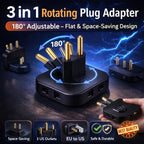 3 in 1 Universal Rotating Plug Adapter 180 Degree Multi Angle Power Converter with 3 Sockets for Home and Travel