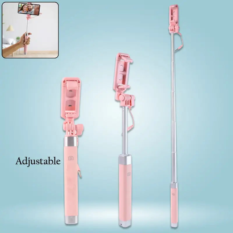 Wired Selfie Stick with Rearview Mirror – 78cm Extendable Foldable Phone Holder with Shutter Button for Android & iOS
