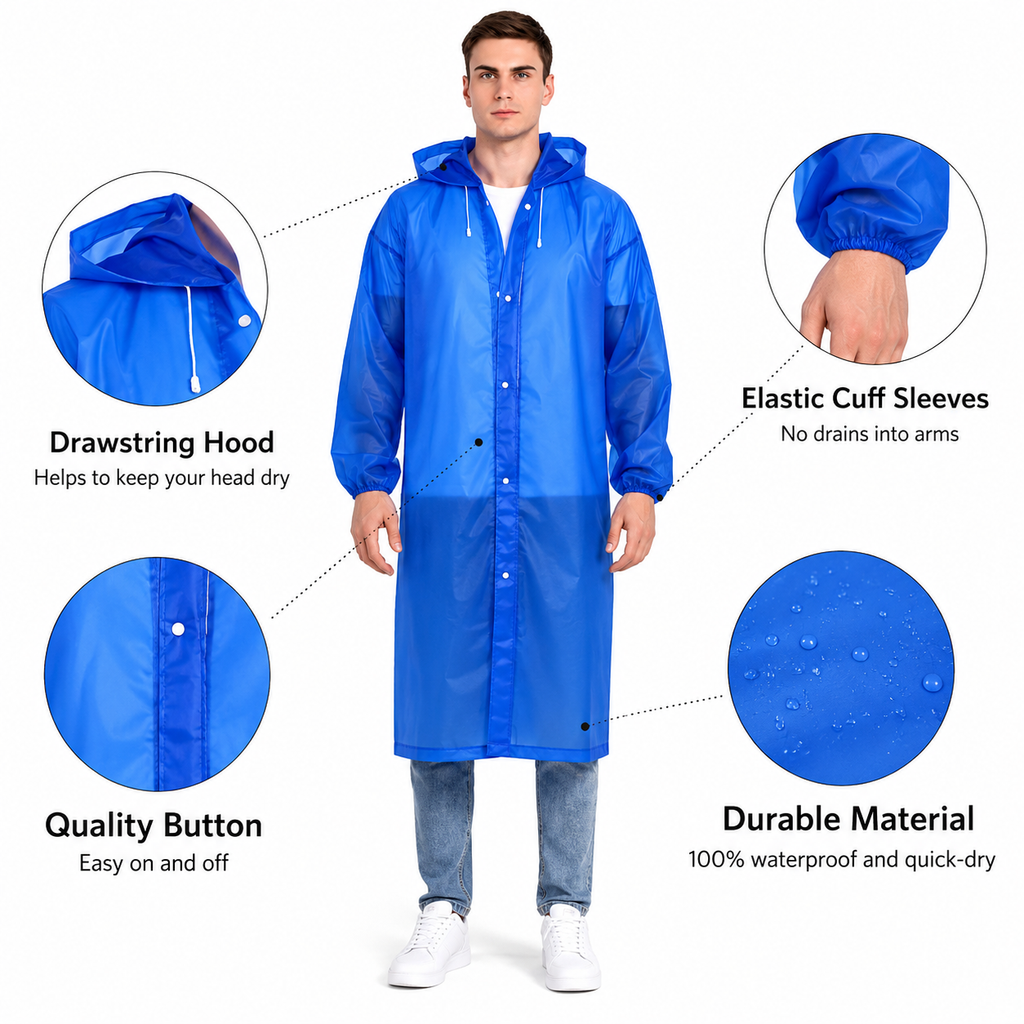 Adult Waterproof Hooded Raincoat for Men