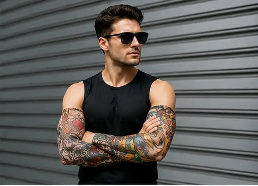 Fake Tattoo Printed Arm Sleeves – Stretchable UV Protection Arm Cover (6 Pairs)