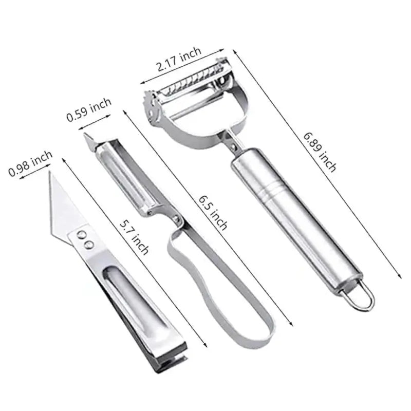 3 in 1 Stainless Steel Vegetable & Fruit Peeler Set with Julienne Slicer and Cutter Multipurpose Kitchen Peeling Tool (3 Pcs Set)