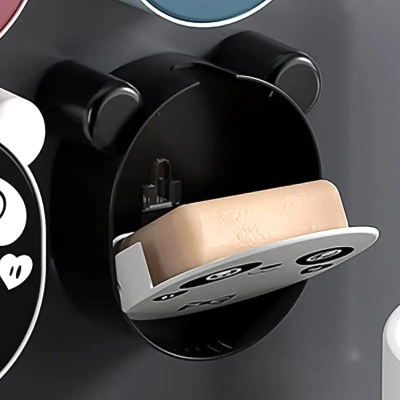 Plastic cute panda soap box wall mounted flip-top drain soap case | no drilling, waterproof - Durable Plastic