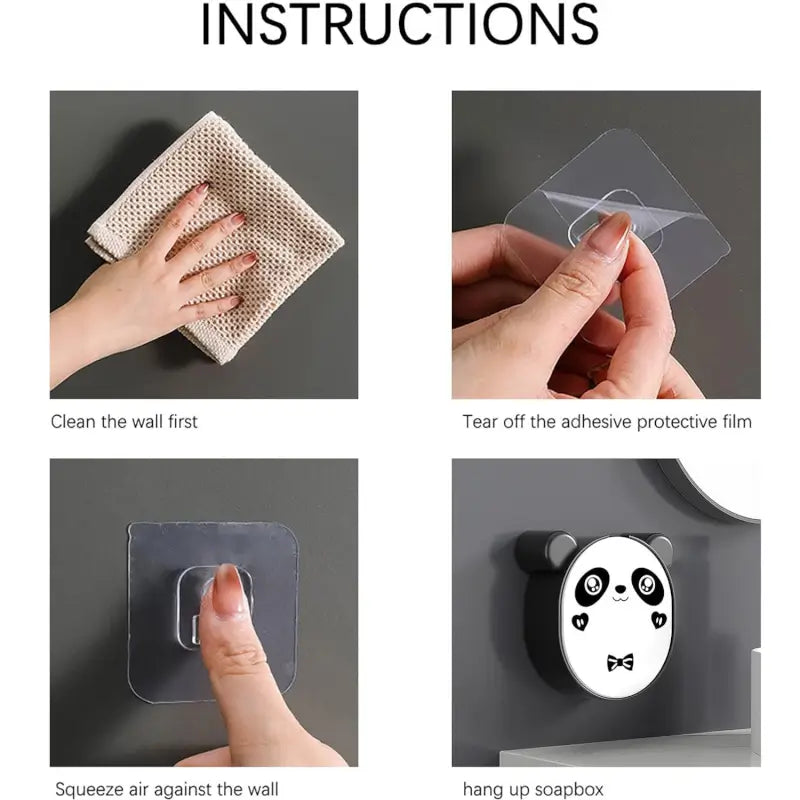Plastic cute panda soap box wall mounted flip-top drain soap case | no drilling, waterproof - Durable Plastic