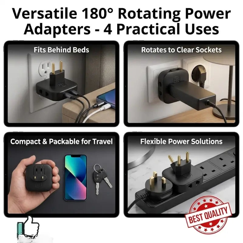 3 in 1 Universal Rotating Plug Adapter 180 Degree Multi Angle Power Converter with 3 Sockets for Home and Travel