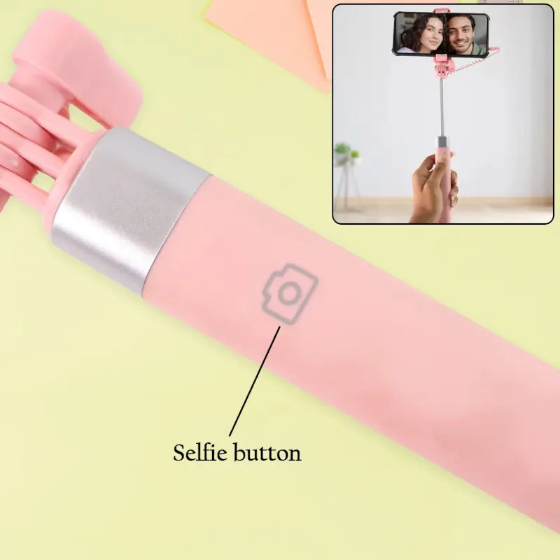 Wired Selfie Stick with Rearview Mirror – 78cm Extendable Foldable Phone Holder with Shutter Button for Android & iOS